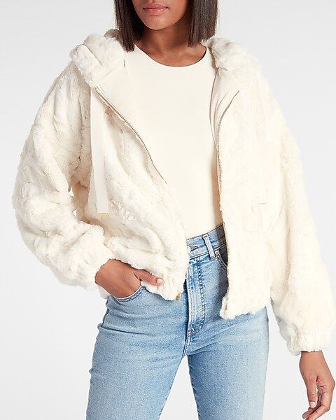 Faux Fur Zip Up Hooded Sweatshirt | Express
