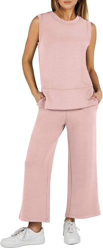ANRABESS Women's 2 Piece Sets Summer Outfits Sleeveless Wide Leg Tracksuits Casual Sweat Sets Lou... | Amazon (US)