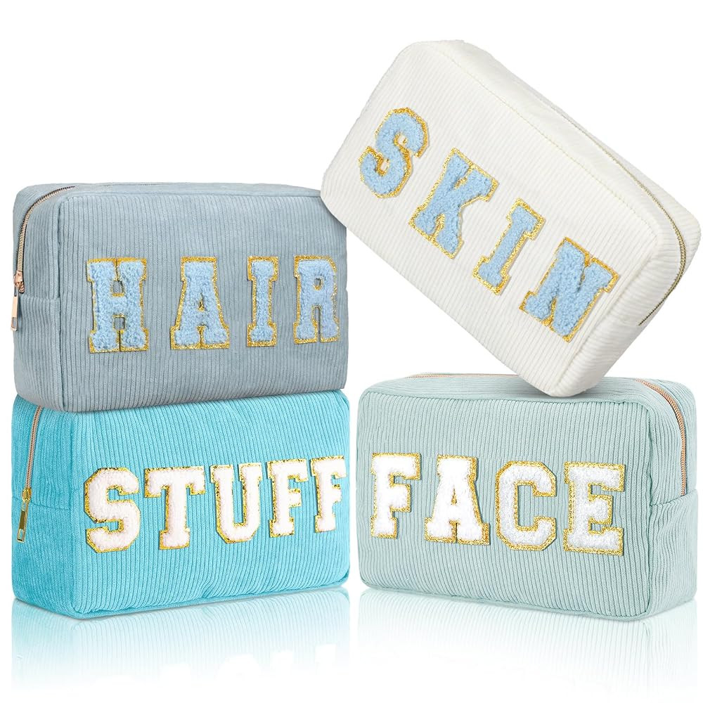 Pinkunn 4 Pcs Preppy Makeup Bags Chenille Letter Travel Organizer Face Skin Hair Stuff Corduroy C... | Amazon (US)