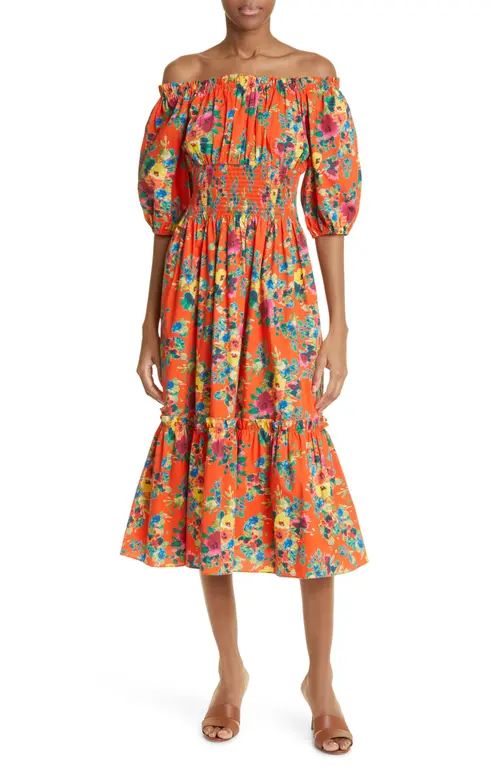 Cara Cara Mimi Floral Puff Sleeve Midi Dress in Cherry Bouquet at Nordstrom, Size Medium | Nordstrom