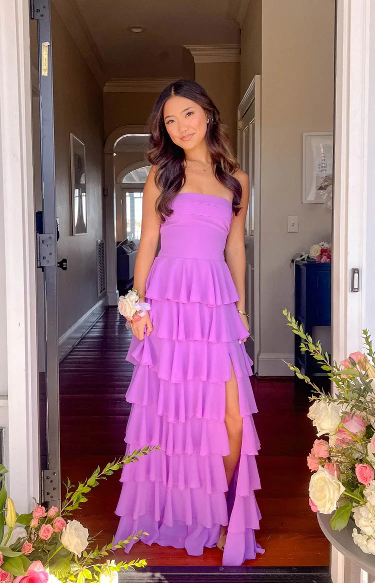 Kim Magenta Strapless Ruffle Prom Dress | Beginning Boutique (US)