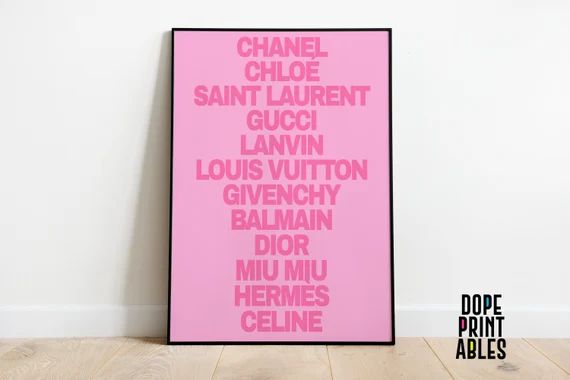 Dorm Room Luxury Fashion Designer Name Pink Printable Poster - Etsy | Etsy (US)