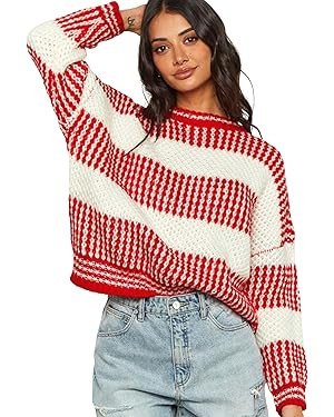 ZAFUL Women's Halloween Knit Sweater Crew Neck Pumpkin Print Pullover Long Sleeve Casual Loose Ju... | Amazon (US)