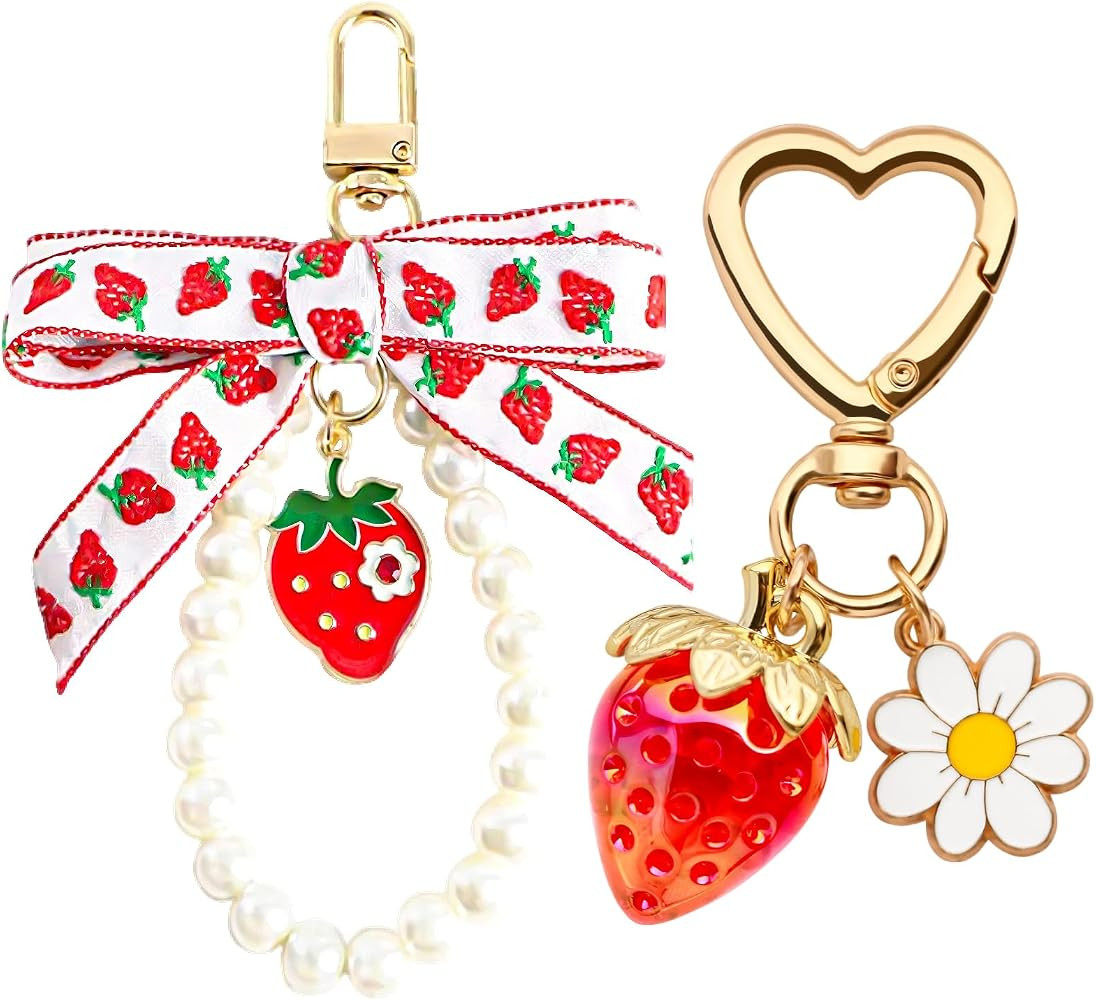 Amazon.com: SunixSonie 2Pcs Strawberry Keychain Charm Cute Strawberry Bag Purse Charms Flower Keychain Daisy Pearl Bow Backpack Charms Strawberry Accessories for Women Girls Gift | Amazon (US)