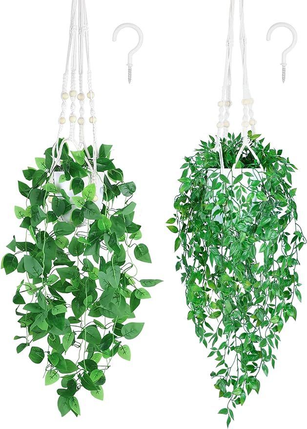 CEWOR Fake Hanging Plant with Pot 2 Pack Artificial Plants Greenery and Bamboo Leaves Plant Hange... | Amazon (US)