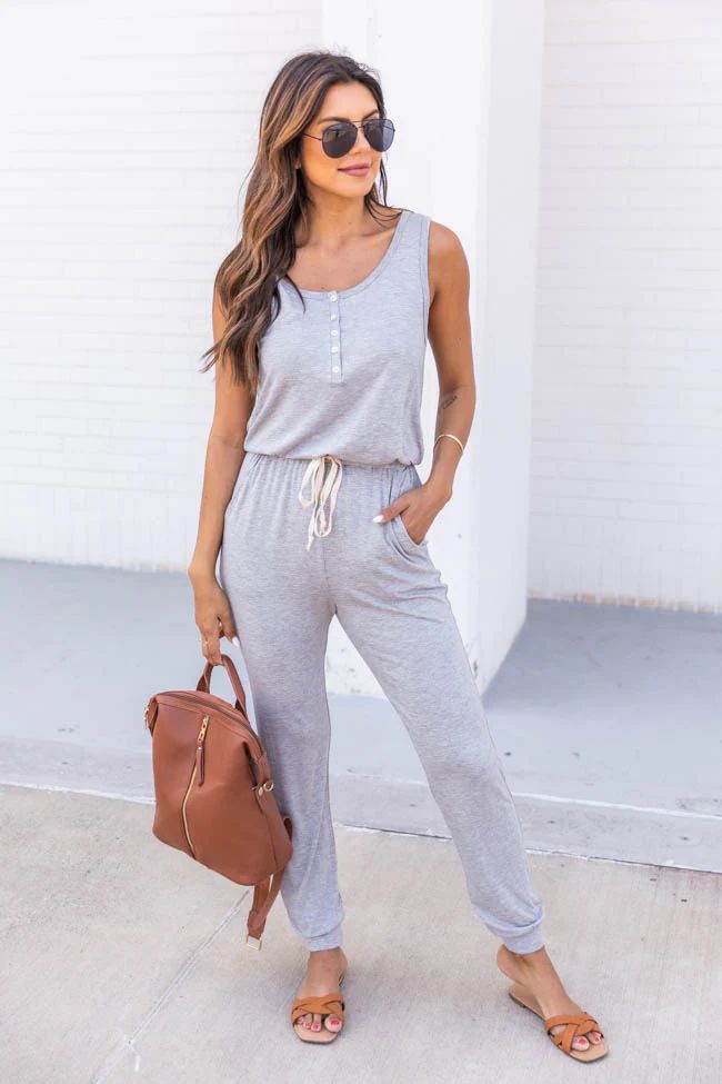 Impossible To Leave Grey Jumpsuit | The Pink Lily Boutique