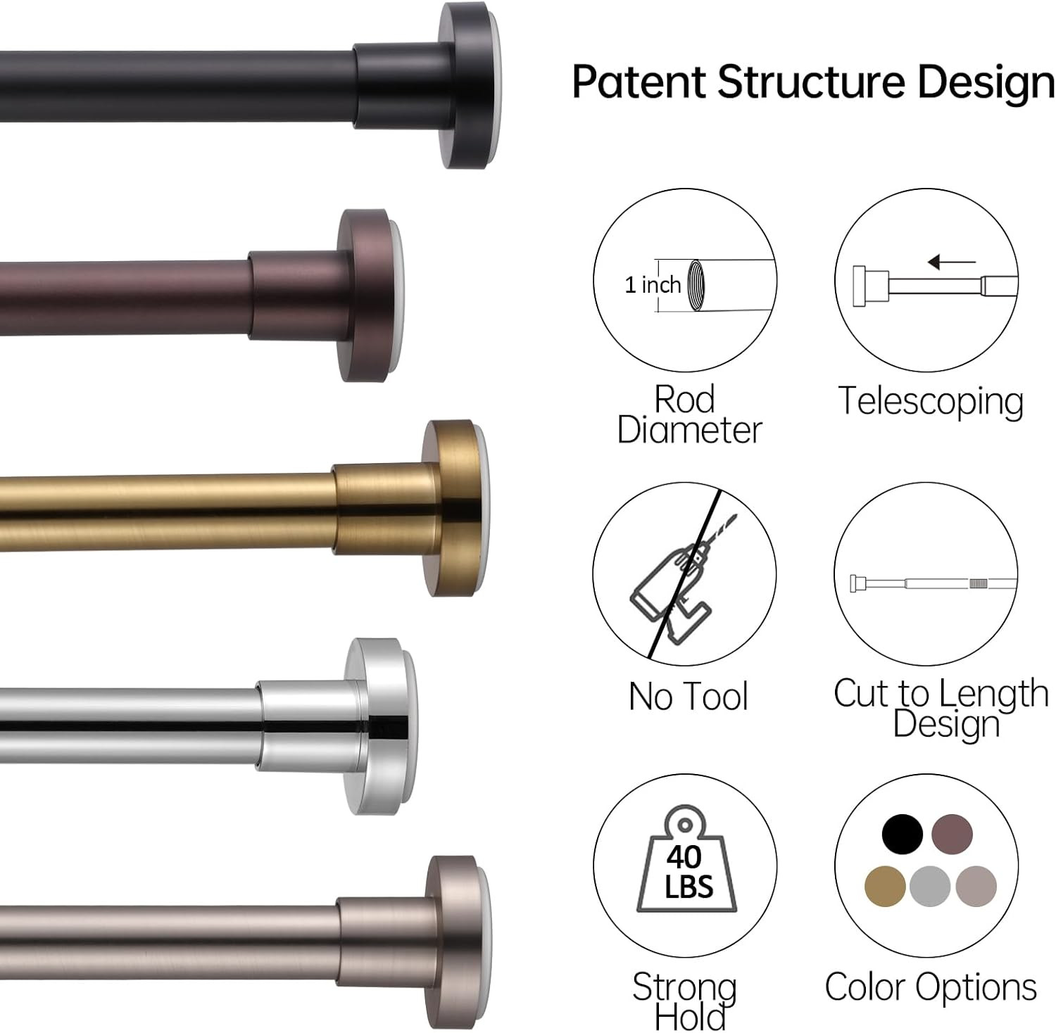 BRIOFOX Shower Curtain Rod Adjustable 61-75 Inch, Spring Tension Shower Rod No Drilling Non Slip,... | Amazon (US)