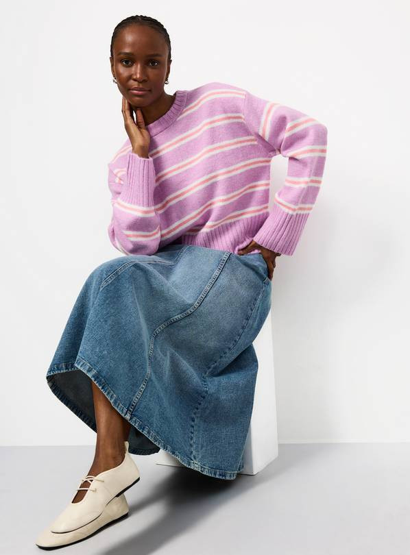 Buy Lilac Colour Block Print Deep Rib Jumper XS | Gifts for her | Tu | Tu Clothing