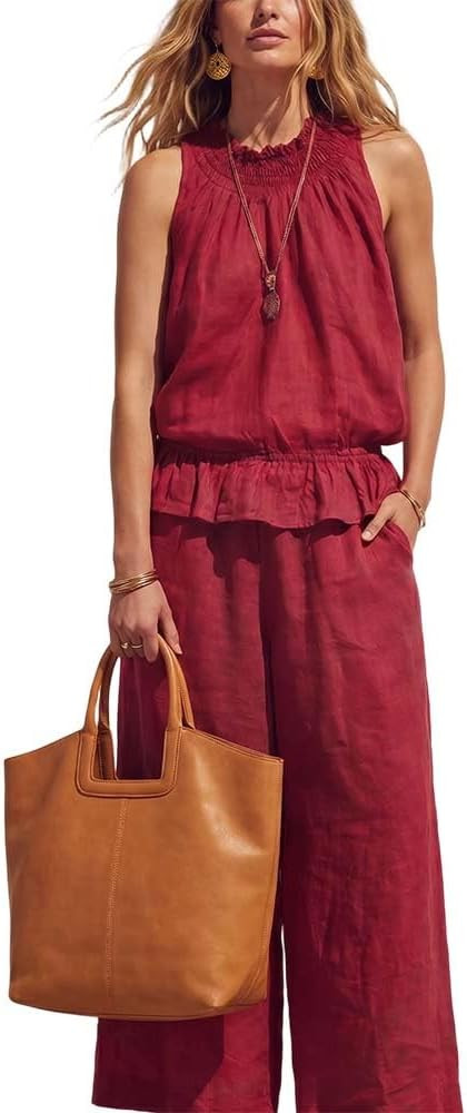 Linen Sets for Women 2 Piece Summer Outfits, Sleeveless Two Piece Sets for Women Summer Wide Leg ... | Amazon (US)