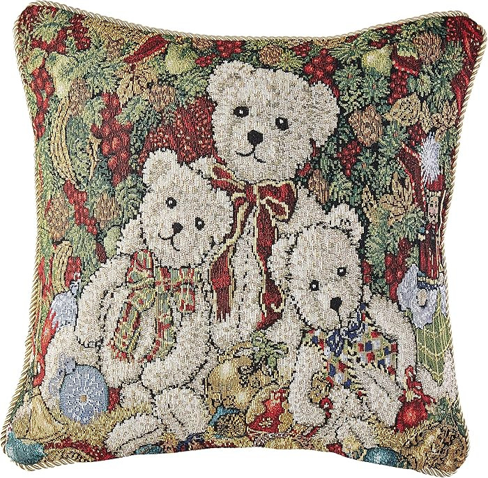 Violet Linen Decorative Christmas Teddy Bears Design Tapestry, 18" X 18" Throw Pillow | Amazon (US)