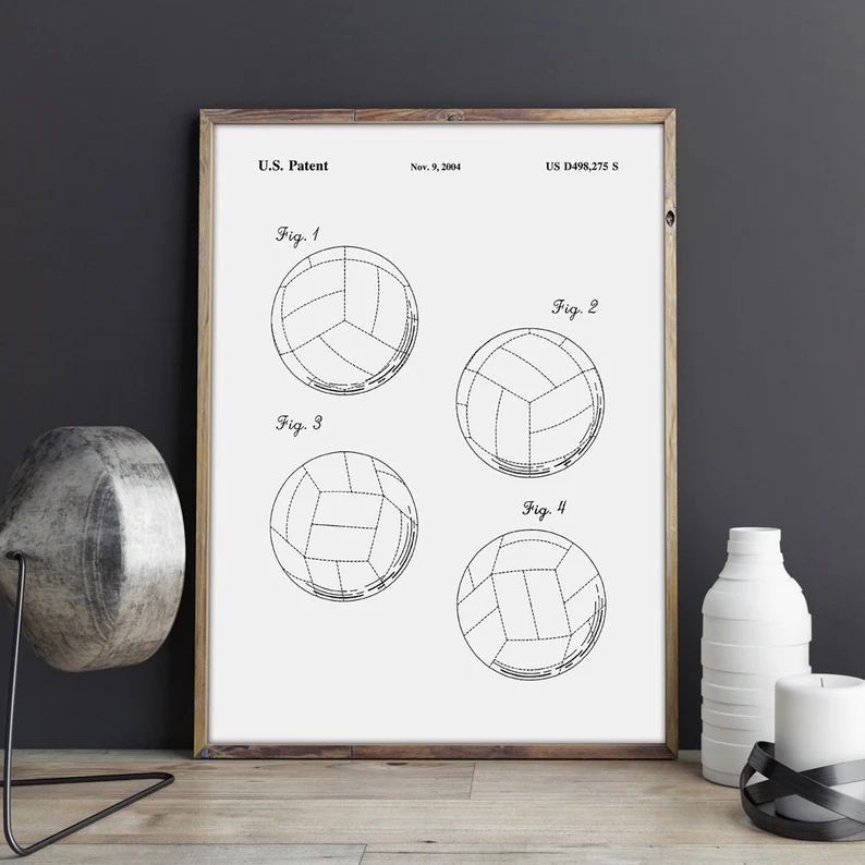 Vintage Volley Ball Patent Drawing, Volleyball Print, Retro Art Print Poster, Wall Art, Home Deco... | Etsy (US)