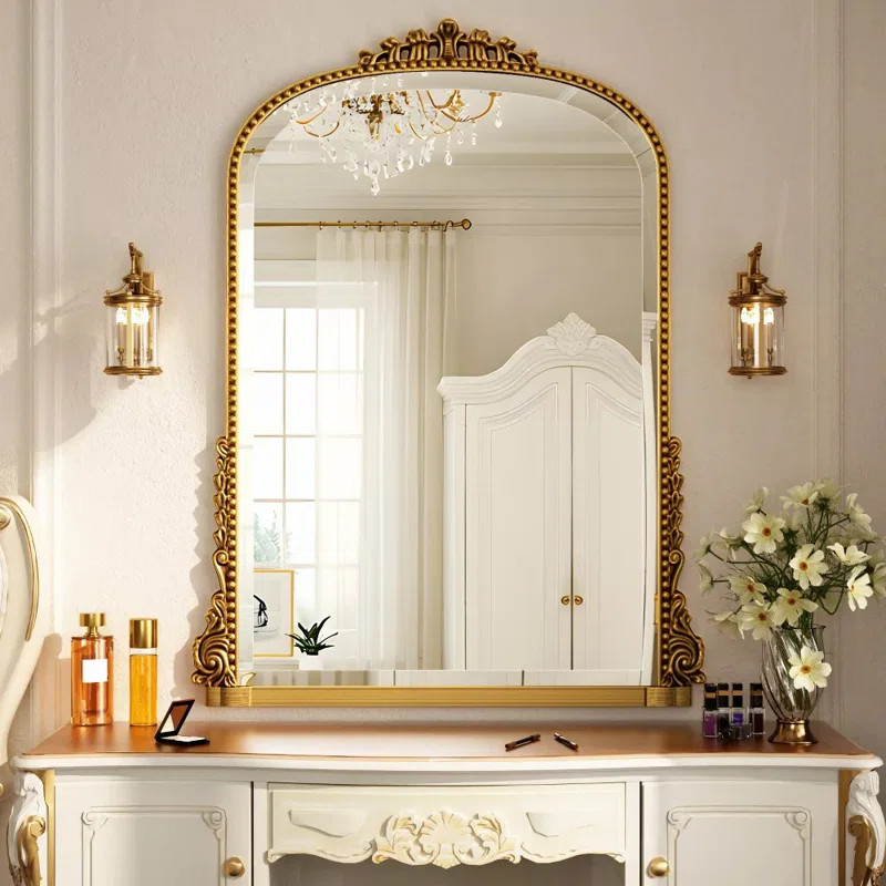 Arched Rectangular Wall-Mounted Bathroom Mirror with Antique Beaded Frame | Wayfair North America