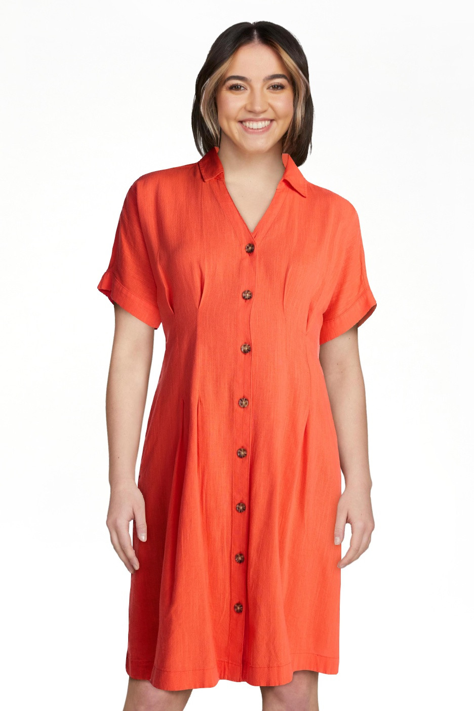 Time and Tru Women's Linen Pleated Waist Fit And Flare Mini Shirt Dress, Sizes XS-XXXL | Walmart (US)
