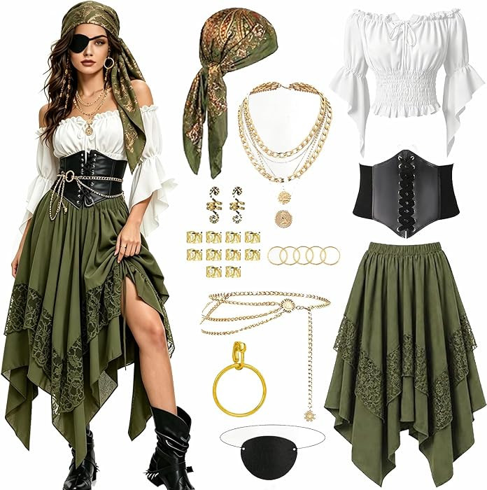 Pirate Costume Women Outfit Halloween Pirate Costumes Pirate Accessories Halloween Cosplay Party Outfit | Amazon (US)