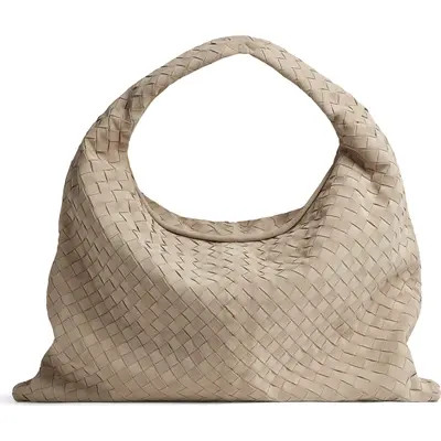 Bottega Veneta Large Hop Intrecciato Suede Hobo Bag in 3356 Olive Oil-M Brass at Nordstrom | Nordstrom