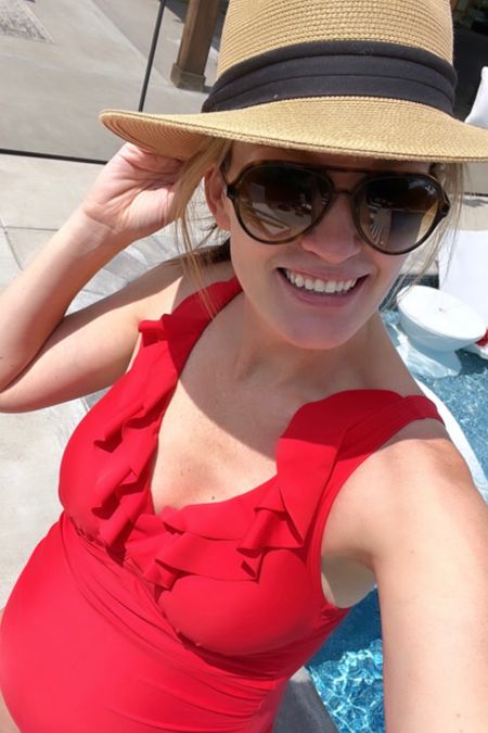 Pool day! Favorite summer Sun hat from Amazon! Ray Ban classic cats 5000 sunglasses tortoise sunnies. Non maternity swimsuit that’s bump friendly and super flattering! Swim season beach and pool necessities Amazon finds 

#LTKswim #LTKbump #LTKFind