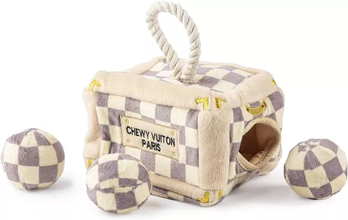 Dog Diggin Designs Toy w/Squeaker - Chewy Vuitton Brown/gold. Size LARGE!!!