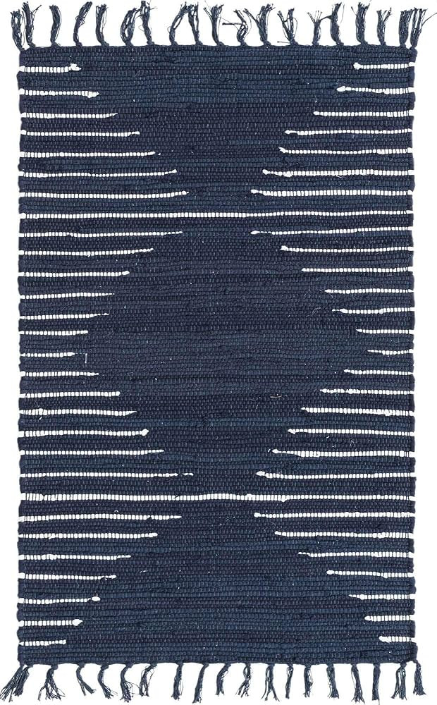 Unique Loom Chindi Cotton Collection Area Rug - Briah (2'x 3' 1" Rectangle, Navy Blue/ Ivory) | Amazon (US)