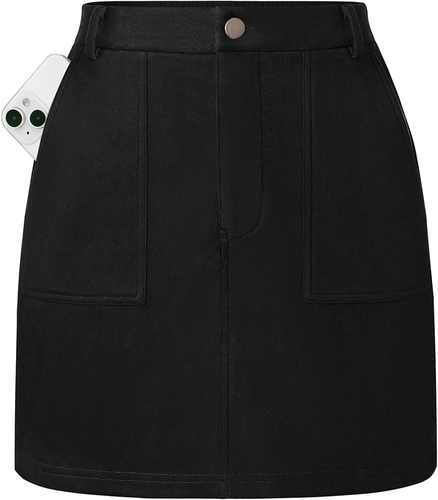 Kate Kasin Women Mini Suede Skirt, High Waisted Pencil Skirt with Pockets, Fall Winter Skirts 202... | Amazon (US)