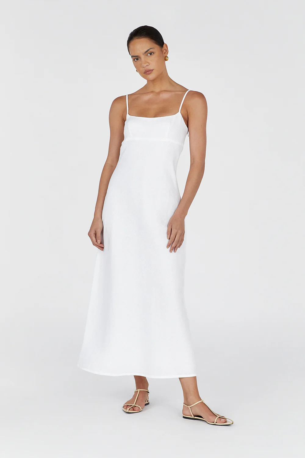 LUCIA WHITE LINEN MIDI DRESS | DISSH