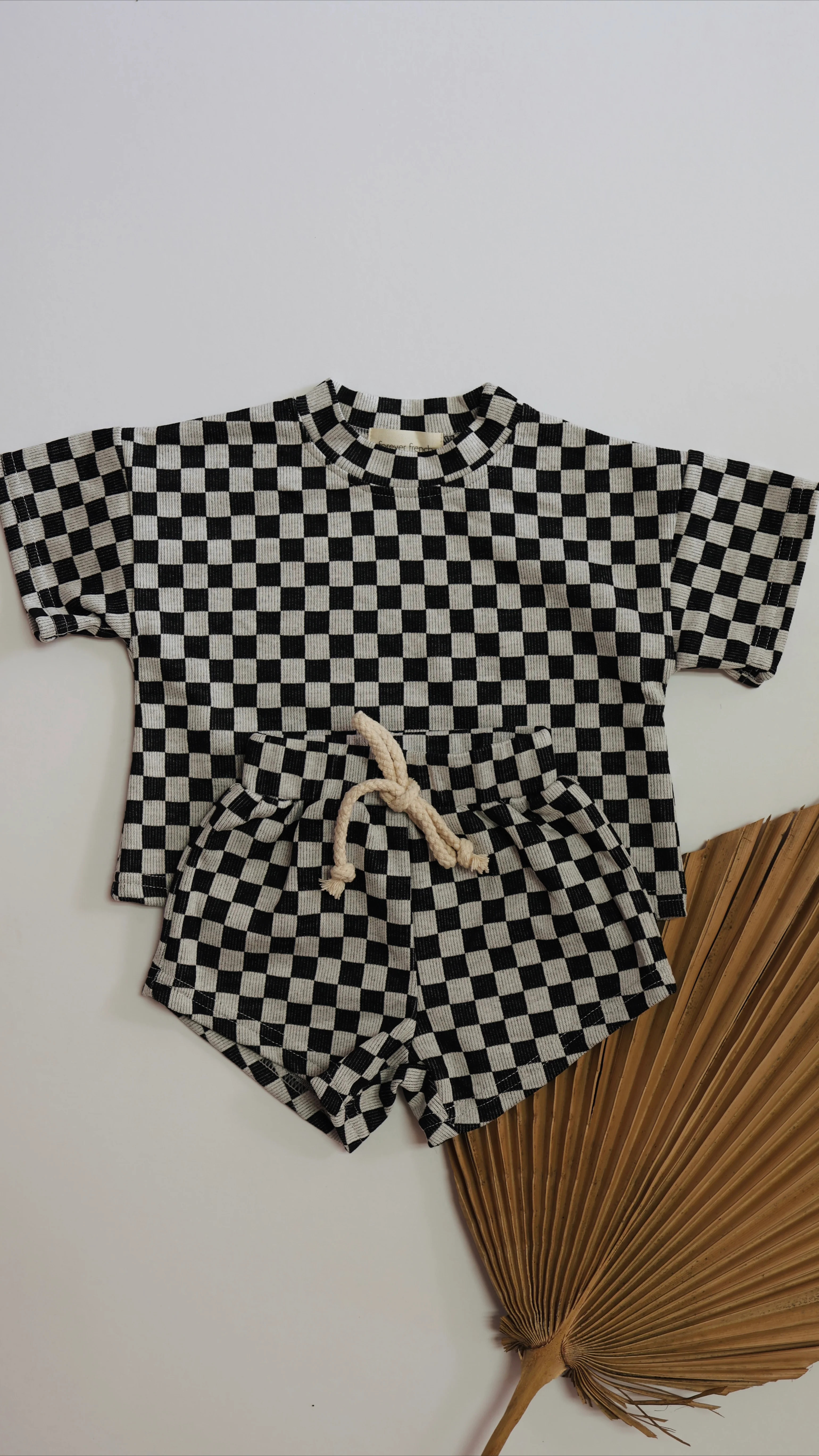 Children's Short Set | Black & Grey Checkerboard | Forever French