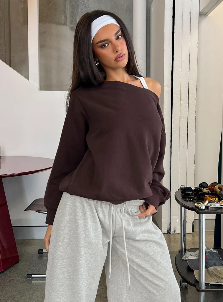 Wellness Off The Shoulder Jumper Brown | Princess Polly US
