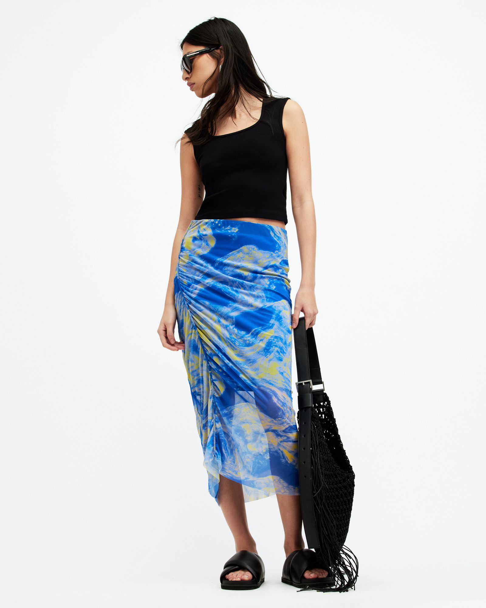 Nora Inspiral Mesh Midi Skirt ELECTRIC BLUE | ALLSAINTS | AllSaints UK