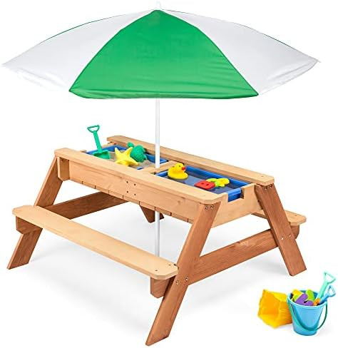 Best Choice Products Kids 3-in-1 Sand & Water Activity Table, Wood Outdoor Convertible Picnic Tab... | Amazon (US)