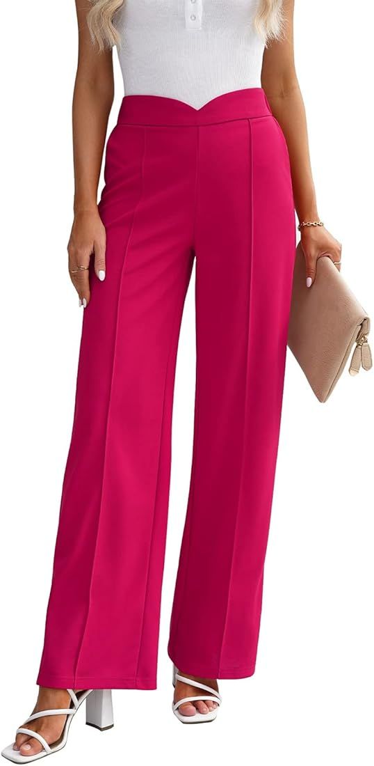 Vetinee 2023 Womens Dress Pants Business Casual High Waisted Wide Leg Trousers Work Office Pull On S | Amazon (US)