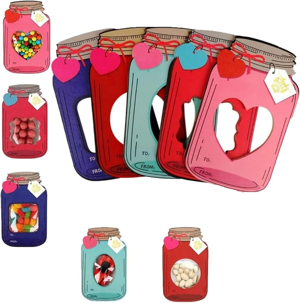 Mason Jar Valentines Day Cards, 2025 Upgrade 50 Pack Mason Jar Funny Gift Happy Valentines Cards ... | Amazon (US)