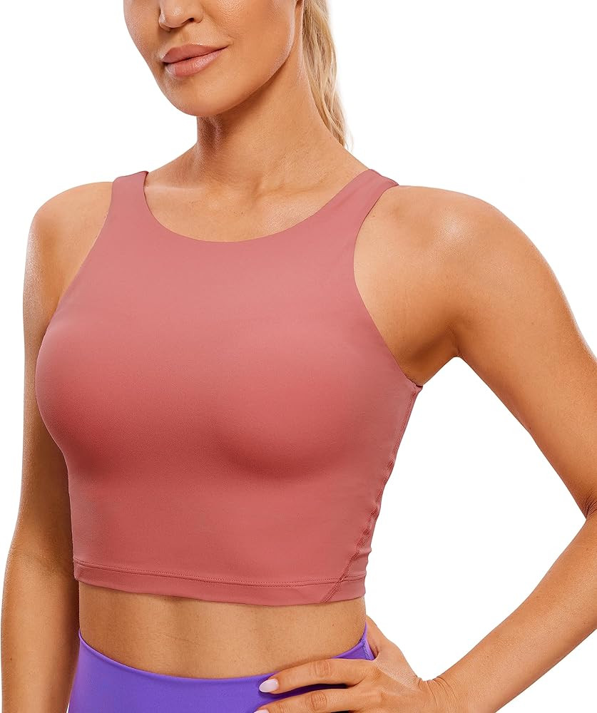 CRZ YOGA Butterluxe Womens High Neck Longline Sports Bra - U Back Padded Crop Workout Tank Top wi... | Amazon (US)