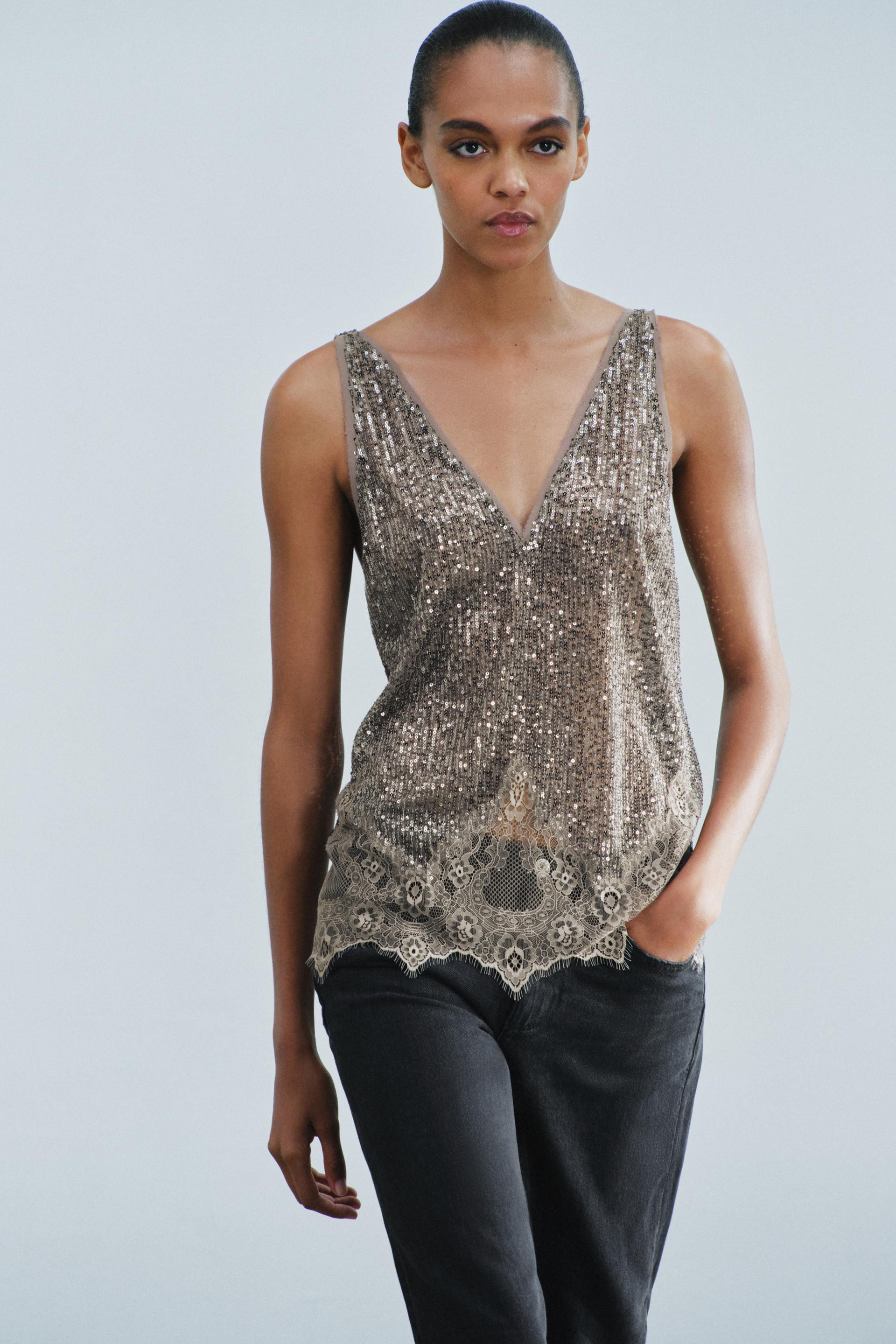 ZW COLLECTION COMBINED SEQUIN TOP | Zara UK