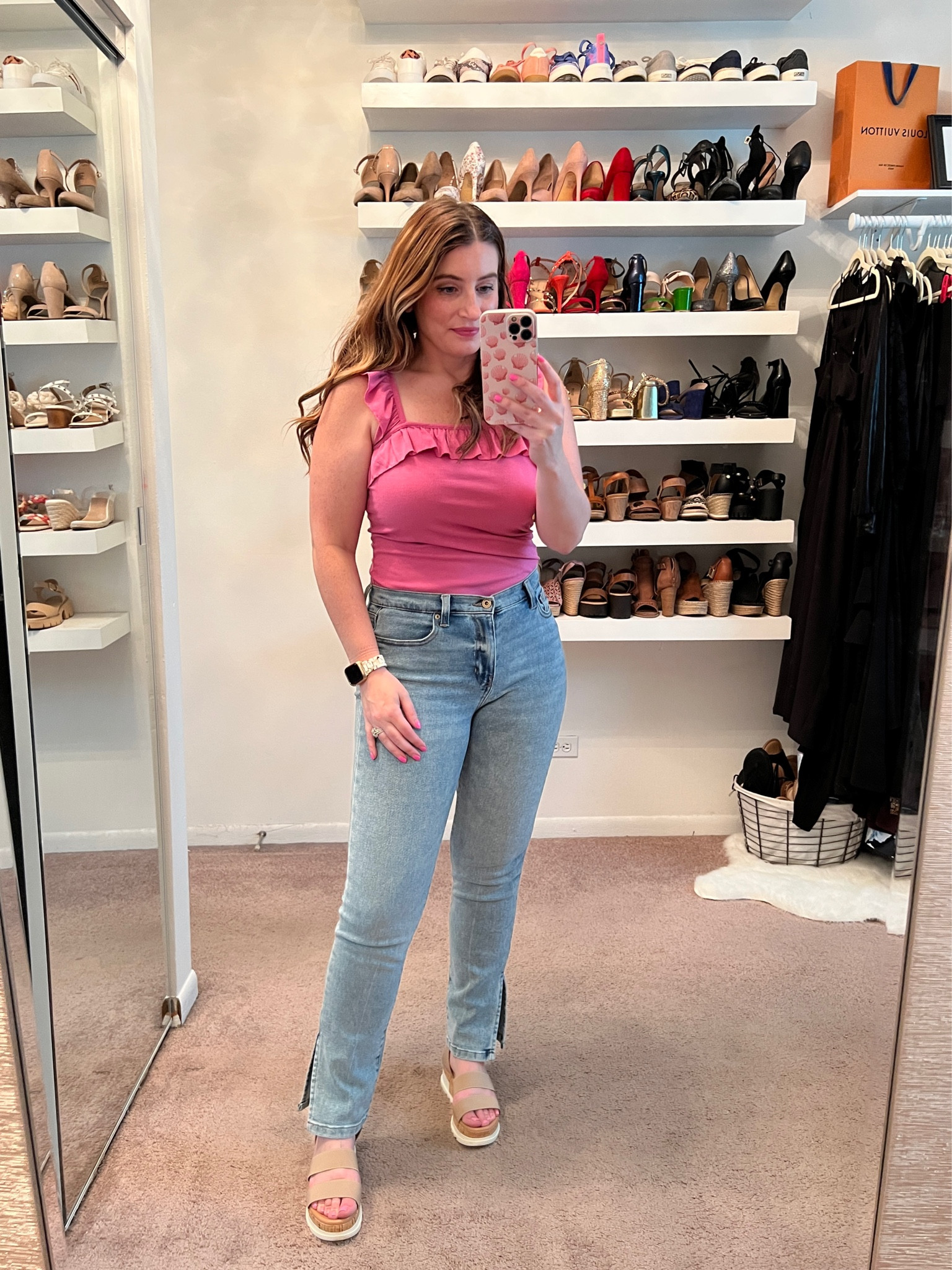 Amazon ruffle tank, Macy’s straight leg jeans, wedge sandals, Amazon sandals, summer outfits, casual outfit, Amazon finds 

#LTKstyletip #LTKFind #LTKunder50