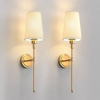6 in. 1-Light Gold Wall Sconce with Long Fabric Shade, Set of 2 Modern Bedroom and Living Room Wall Lights | The Home Depot