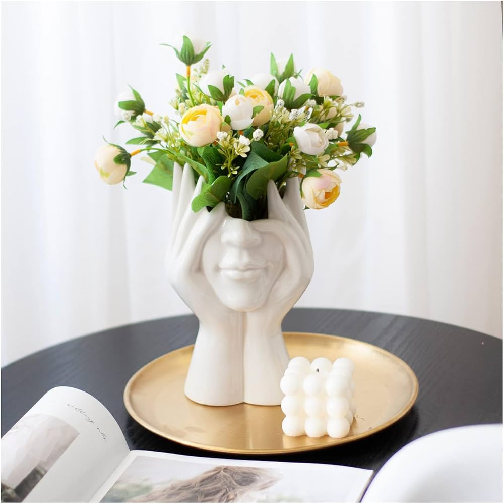 Face Flower Vase,White Ceramic Body Vase, Decorative Vase Dining Table Centerpiece,Modern Small V... | Amazon (US)