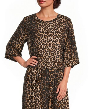 Calessa Coordinating Leopard Round Neck 3/4 Sleeve Top | Dillard's