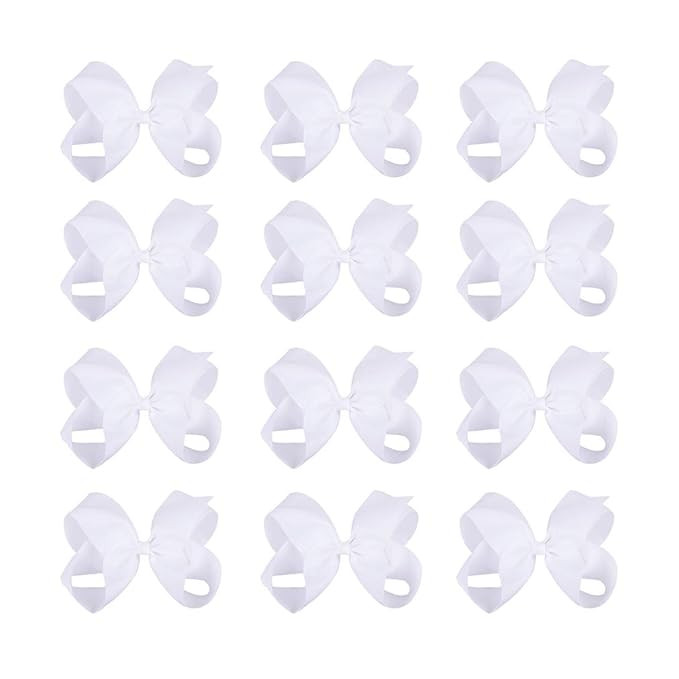 DEEKA 12 PCS 6" Big Hand-made Grosgrain Ribbon Hair Bow Alligator Clips Hair Accessories for Litt... | Amazon (US)