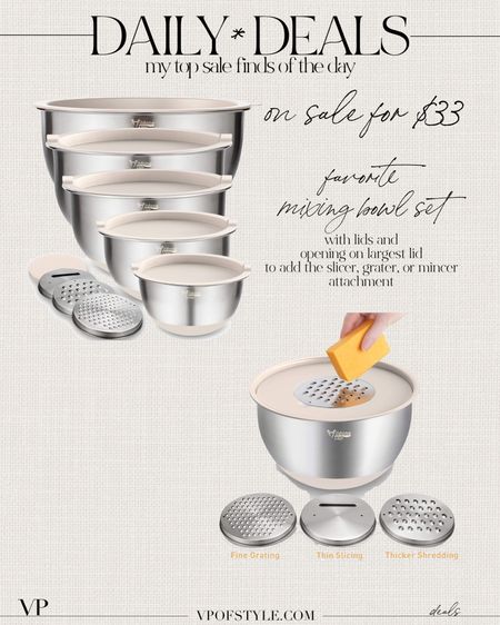 Daily deals 
Daily sale finds
This mixing bowl set from Amazon is my fav! On sale for $33. 5 bowls and 5 lids with the largest lid have a center circle that pops out and can insert the slicer or grater attachment. 
Amazon home finds
Amazon kitchen favorites 


#LTKunder50 #LTKsalealert #LTKhome