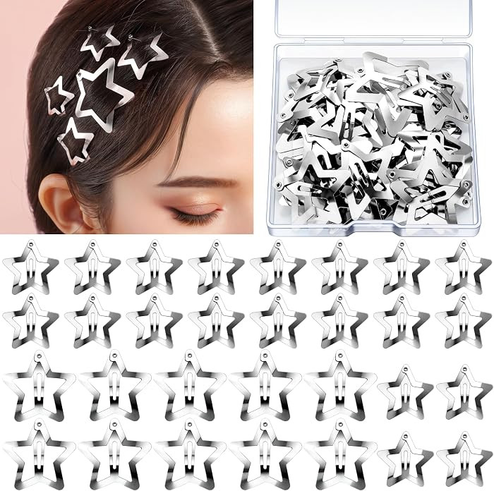 YGDZ Star Hair Clips and Barrettes Set - 20 pcs 1.22" Y2K Hair Accessories, 10 pcs 1.61" Silver C... | Amazon (US)