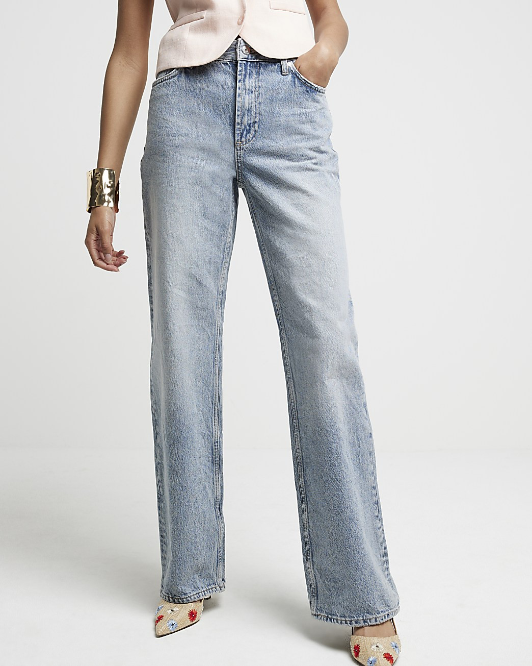 Denim relaxed straight jeans | River Island (UK & IE)