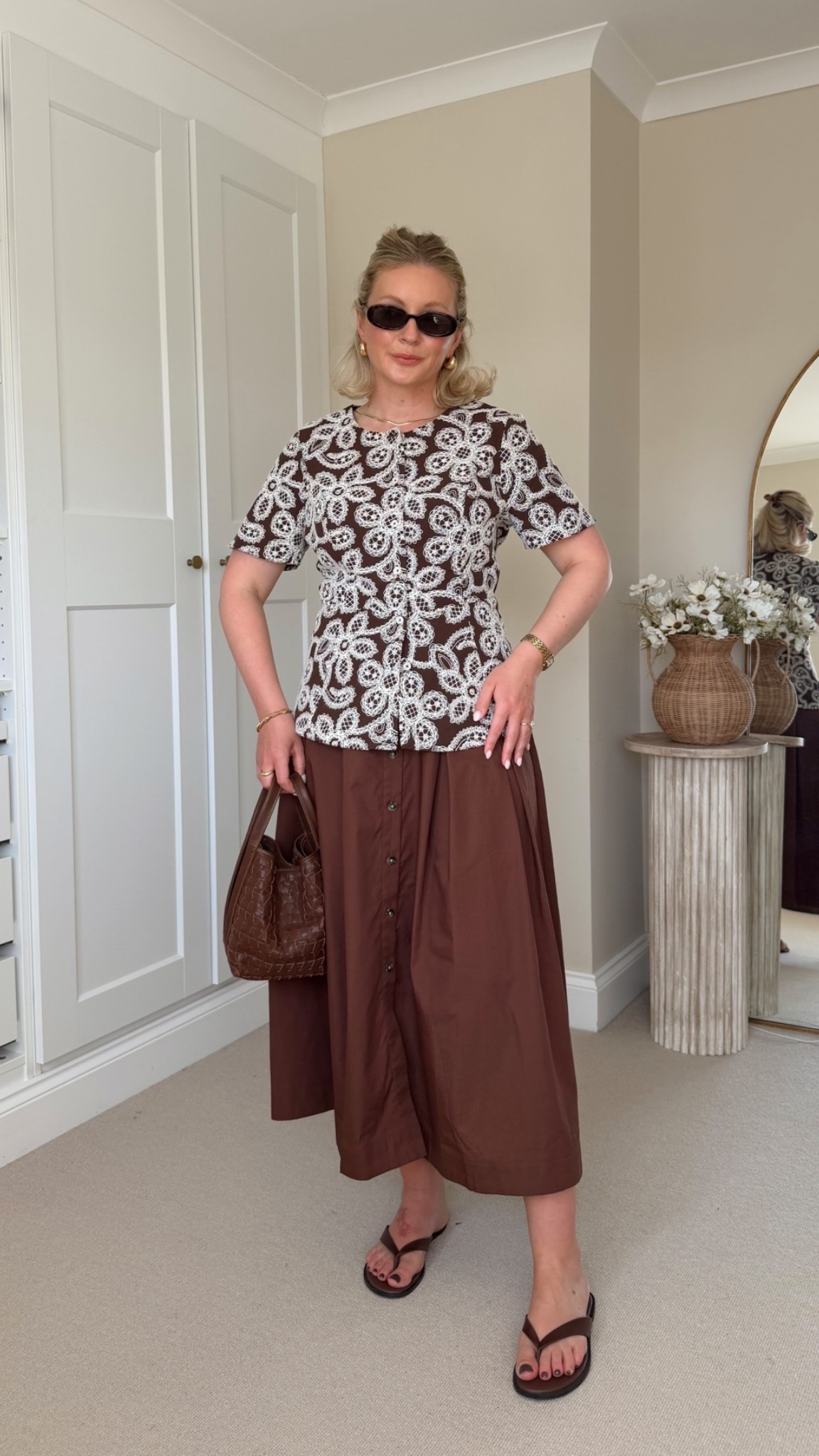 @Boden (UK) brown midi skirt paired with peplum top - such a flattering shape! Size 10 in both