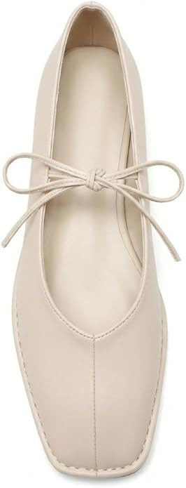 Lace Up Square Toe Ballet Flats for Women Cute Bow Slip On Mary Jane Flats Casual Ballerina Shoes | Amazon (US)