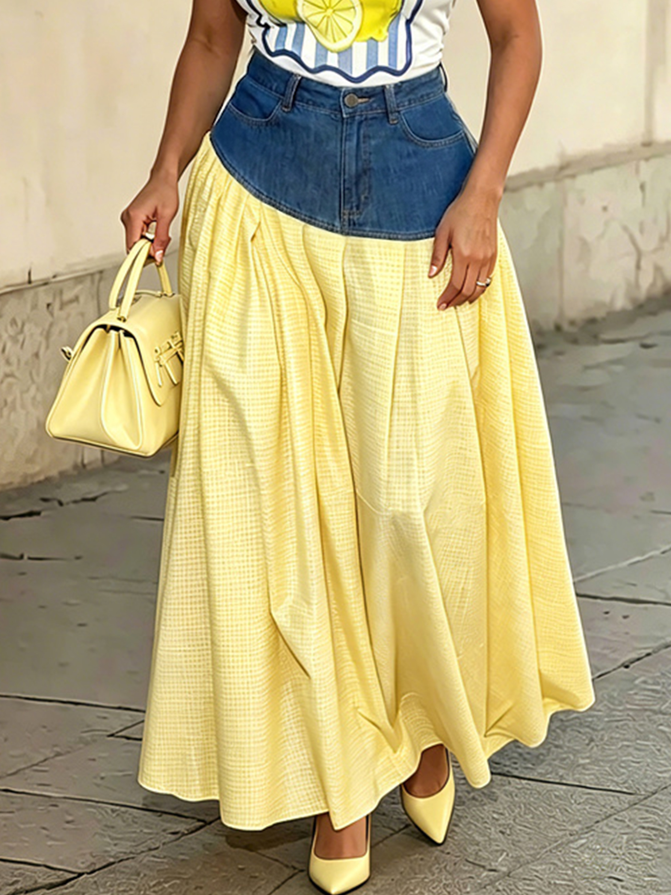 Casual Distressing Split JointColor Block Maxi Skirt | Stylewe
