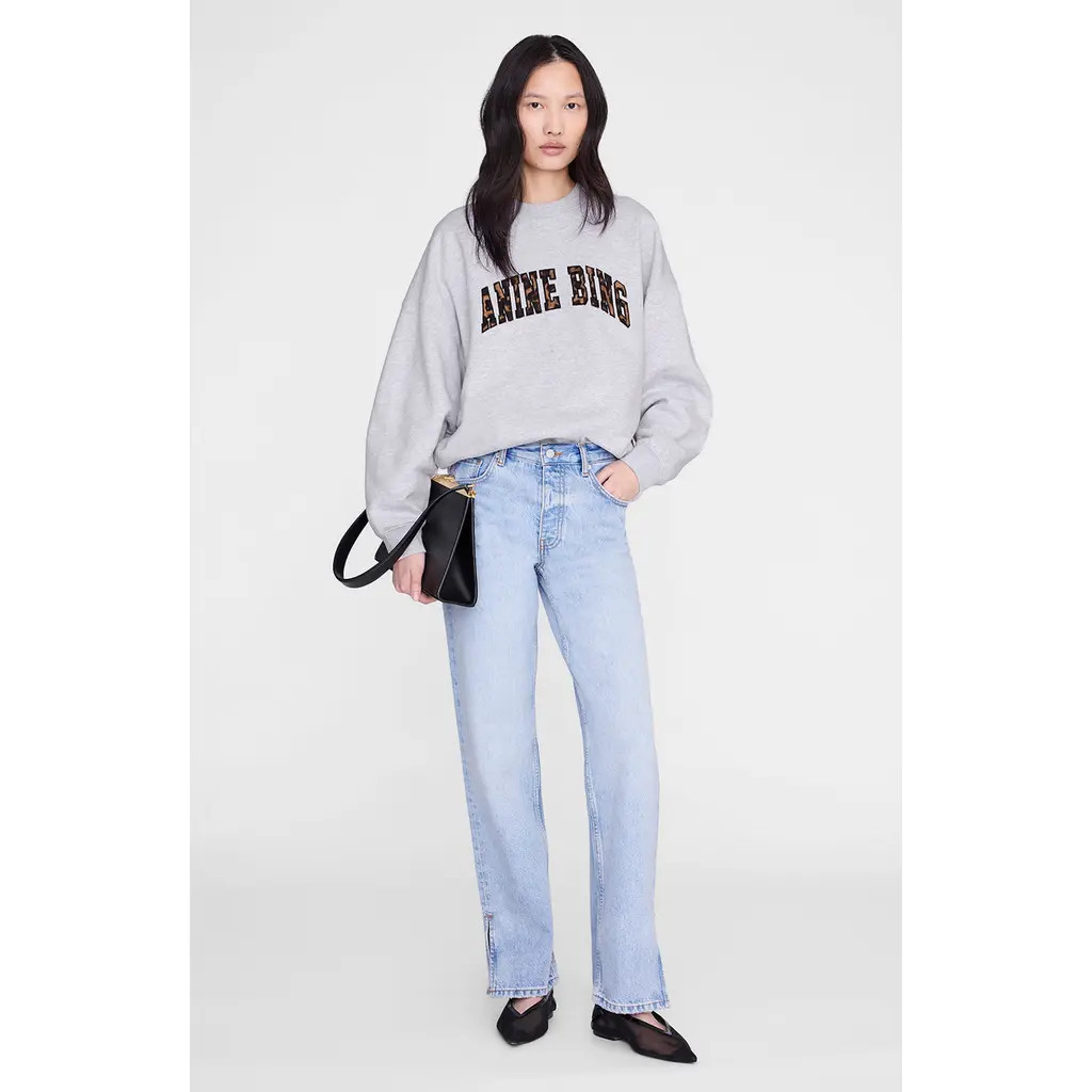 ANINE BING Miles Sweatshirt in Heather Grey - Leopard at Nordstrom, Size Medium | Nordstrom