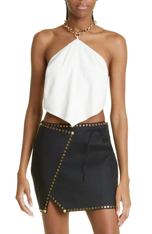 Cult Gaia Olivine Chain Halter Linen Blend Crop Top in Off White at Nordstrom, Size X-Small | Nordstrom
