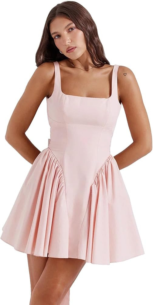 Short Homecoming Dresses with Bow A Line Satin Prom Dress Backless Pleated Mini Cocktail Party Dr... | Amazon (US)
