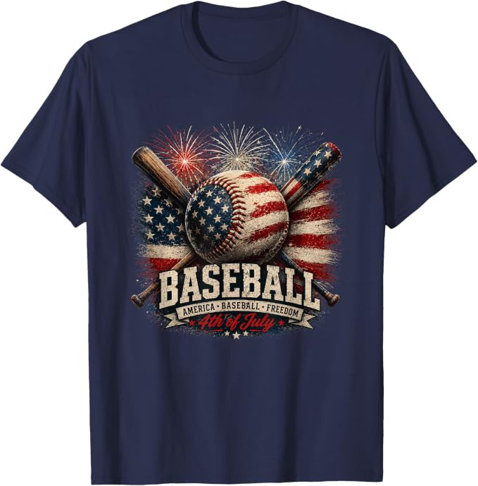 Patriotic Baseball USA Flag Graphic Design T-Shirt | Amazon (US)