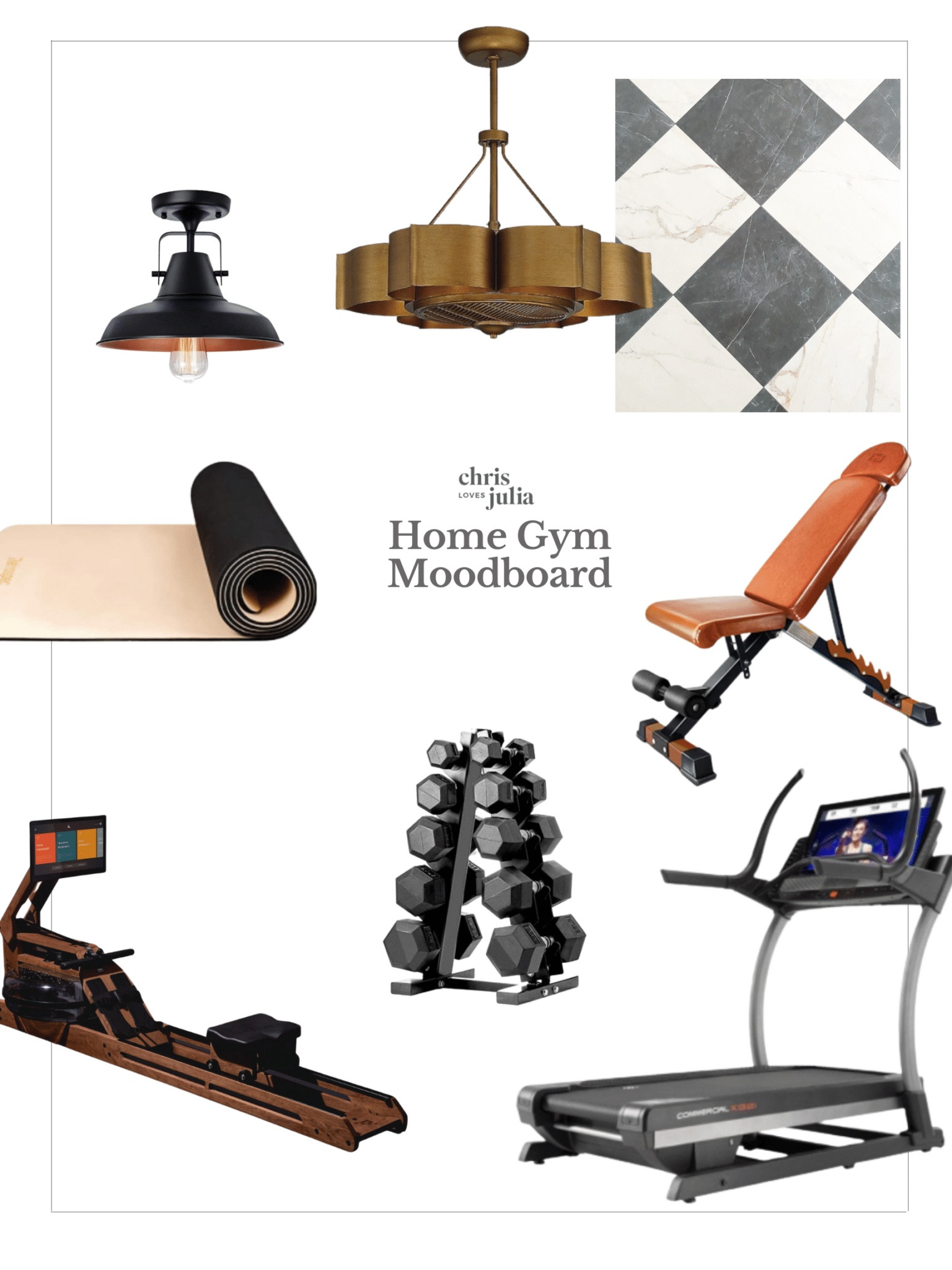 I always like to start with a mood board. Fun to see the space come together!

Home gym, light fixture, chandelier fan, Floorpops tiles, yoga mat, workout bench, dumbbell rack, rower, treadmilll

#LTKfitness #LTKhome #LTKstyletip