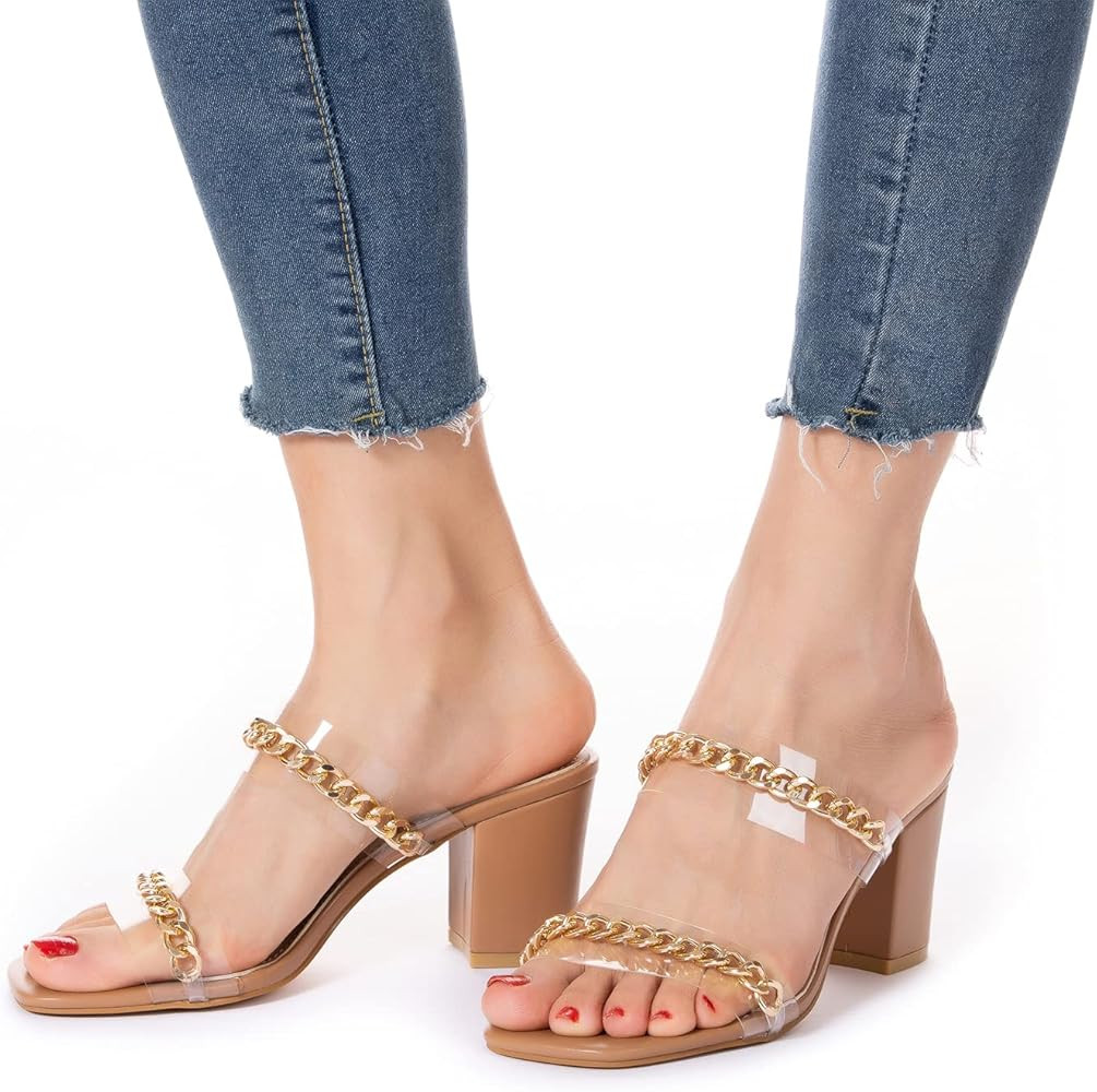 Women Heels Sandals Woven Chunky Heels Braided Nude Square Toes Leather Comfortable Strappy Dress... | Amazon (US)