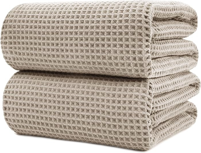 POLYTE 430 GSM Microfiber Quick Dry Lint Free Bath Sheet, 70 x 35 in, Set of 2 (Waffle Weave) | Amazon (CA)